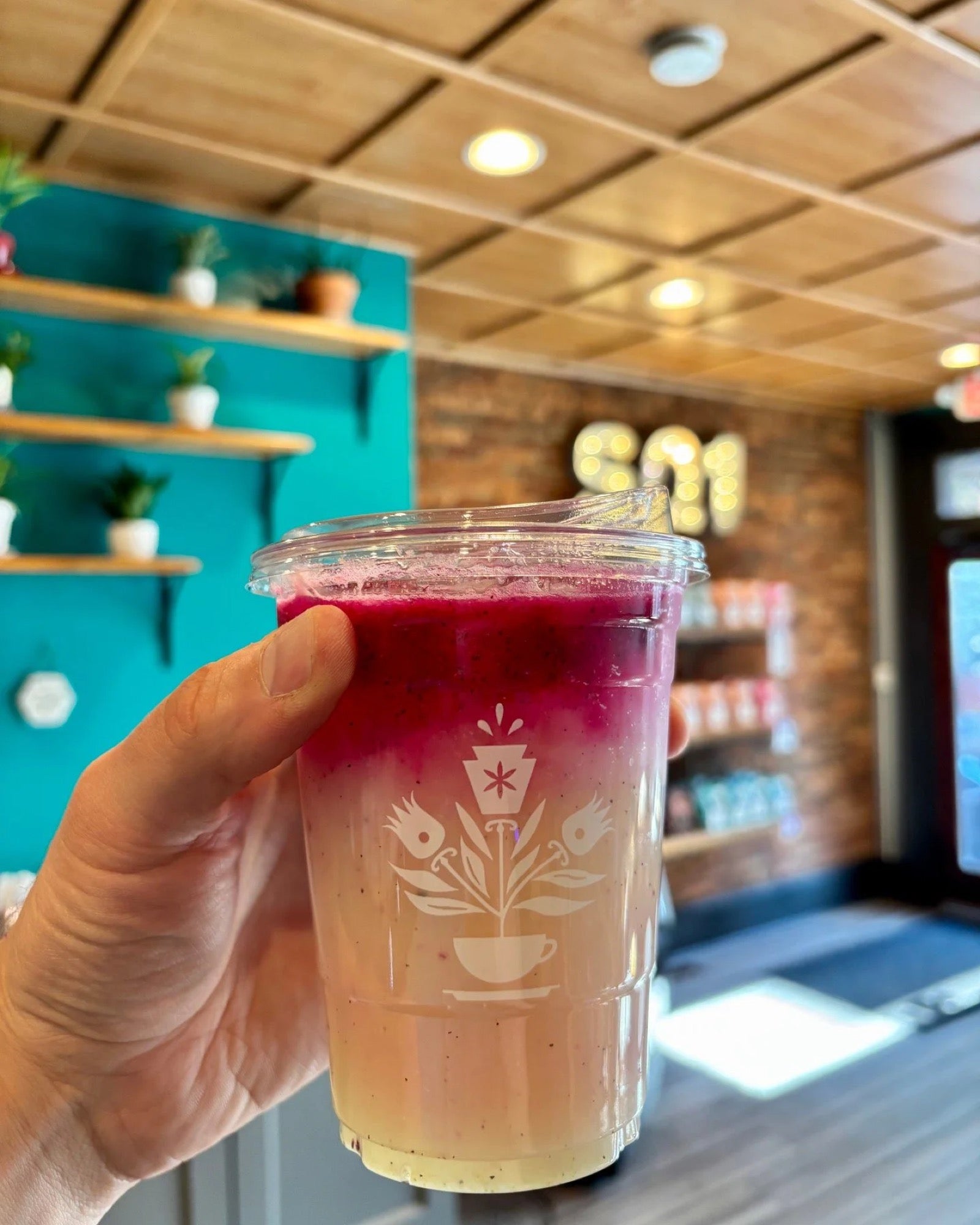 A layered iced drink in the cafe