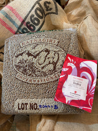 India Ratnagiri bag on a sack of the green coffee from Ratnagiri Estate