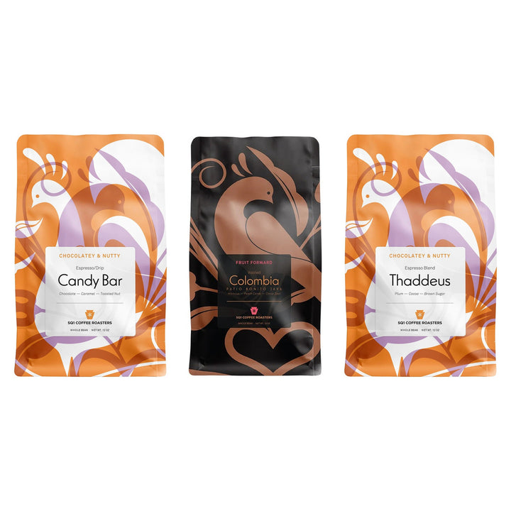 The Podium: Candy Bar, Colombia Patio Bonito Java and Thaddeus, three 12oz bags