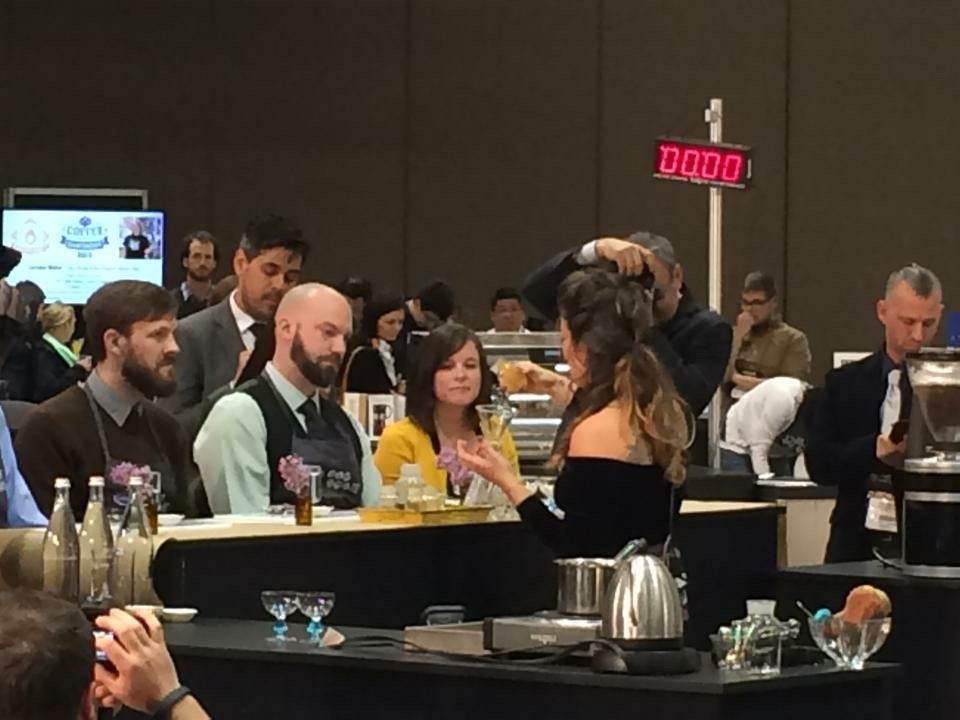 Jess judging coffee at a national competition